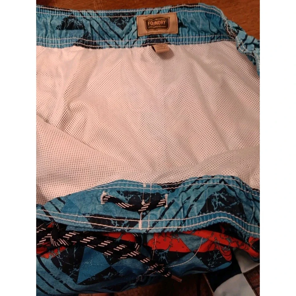 The Foundry Blue Orange Board Shorts  Pockets Geometric Southwest Print Sz 3XL